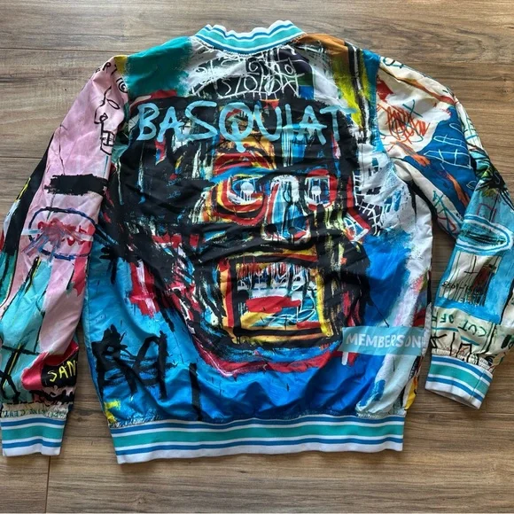 Members Only x Jean-Michel Basquiat Windbreaker Jacket Multicolor Sz Medium